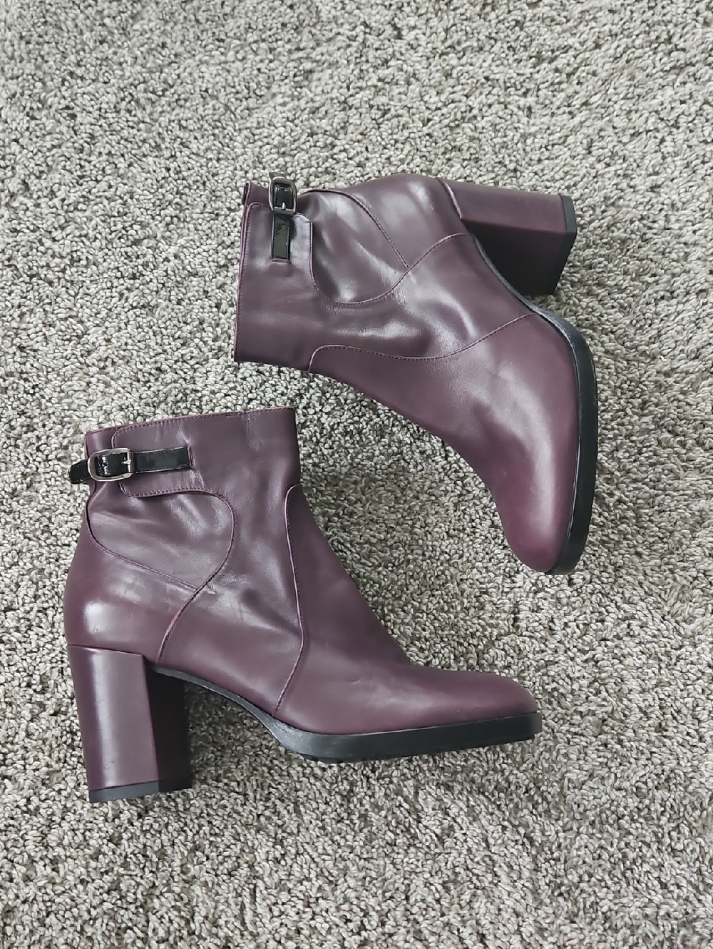 Aquatalia Plum Leather Block Heel Ankle Boots 6.5
